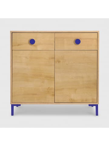 Folkifreckles Kommode "Alise" in Hellbraun/ Blau - (B)90 x (H)84 x (T)45 cm