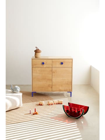 Folkifreckles Kommode "Alise" in Hellbraun/ Blau - (B)90 x (H)84 x (T)45 cm