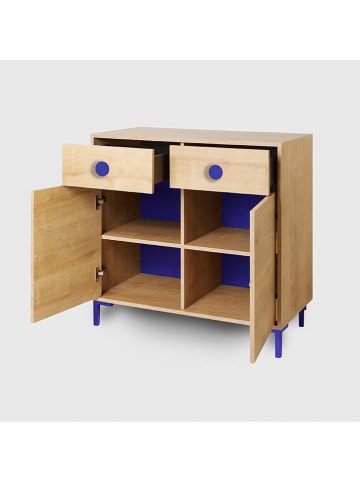 Folkifreckles Kommode "Alise" in Hellbraun/ Blau - (B)90 x (H)84 x (T)45 cm