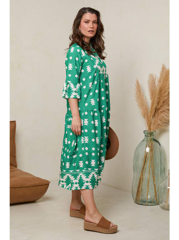Curvy Lady Kleid in Grün/ Weiß