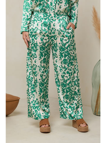 Curvy Lady Spodnie w kolorze zielono-kremowym