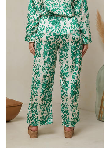 Curvy Lady Spodnie w kolorze zielono-kremowym