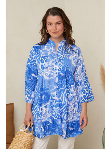 Curvy Lady Tunika in Blau/ Weiß