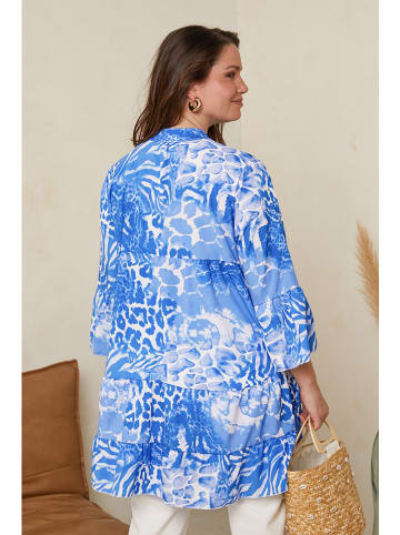 Curvy Lady Tunika in Blau/ Weiß