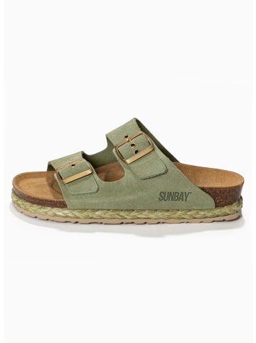 Sunbay Leder-Pantoletten "Trefle" in Khaki