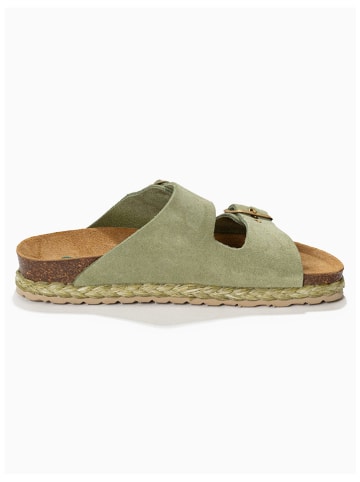 Sunbay Leren slippers "Trefle" kaki