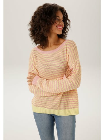 Aniston Pullover in Gelb/ Rosa