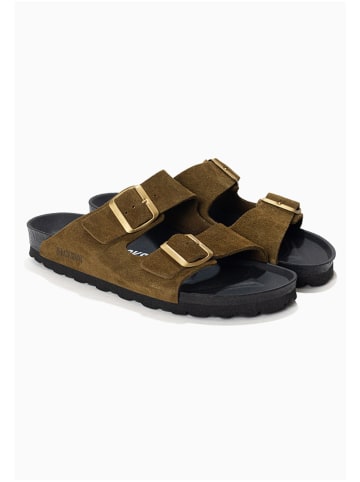 BACKSUN Leder-Pantoletten "Bali" in Khaki