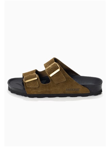 BACKSUN Leder-Pantoletten "Bali" in Khaki