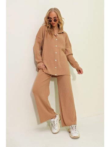Trend Alacati 2-delige outfit "Trend Alaçat Stili" lichtbruin