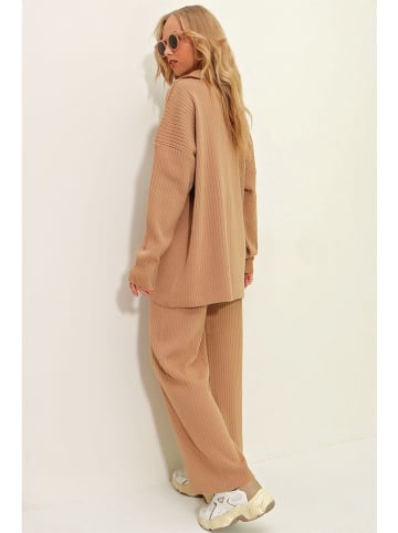 Trend Alacati 2-delige outfit "Trend Alaçat Stili" lichtbruin