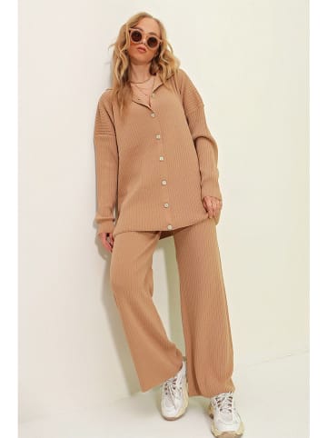 Trend Alacati 2-delige outfit "Trend Alaçat Stili" lichtbruin