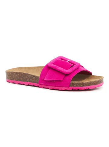 billowy Leder-Pantoletten in Pink