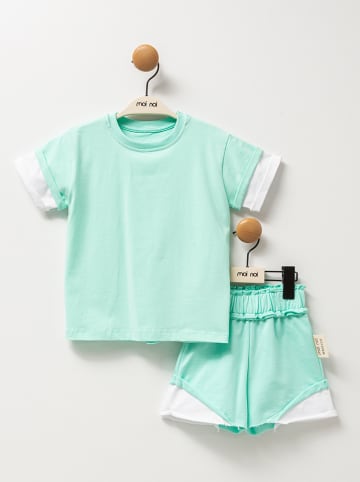 Moi Noi 2-delige outfit turquoise/wit