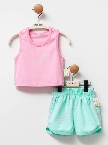 Moi Noi 2-delige outfit roze/groen