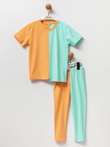 Moi Noi 2-delige outfit oranje/turquoise