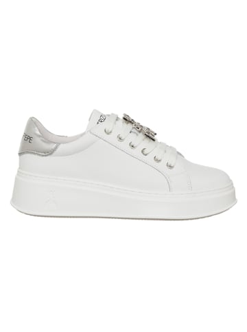 Patrizia Pepe Leder-Sneakers in Weiß/ Silber