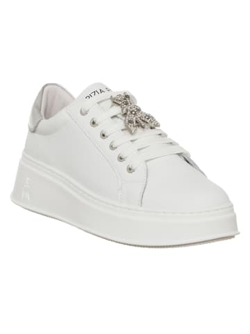 Patrizia Pepe Leren sneakers wit/zilverkleurig