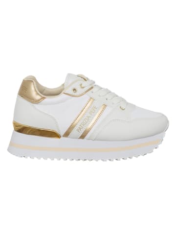 Patrizia Pepe Skórzane sneakersy w kolorze złoto-białym
