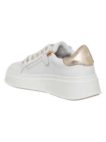 Patrizia Pepe Leren sneakers wit/goudkleurig