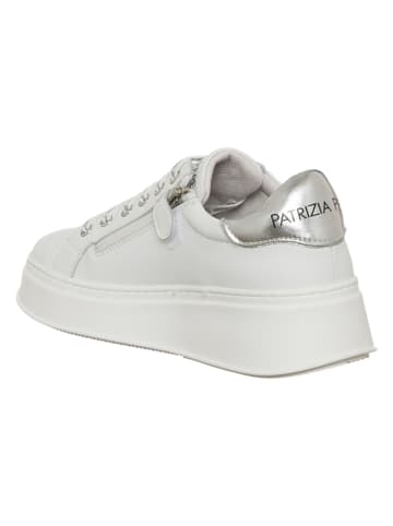 Patrizia Pepe Leren sneakers wit/zilverkleurig