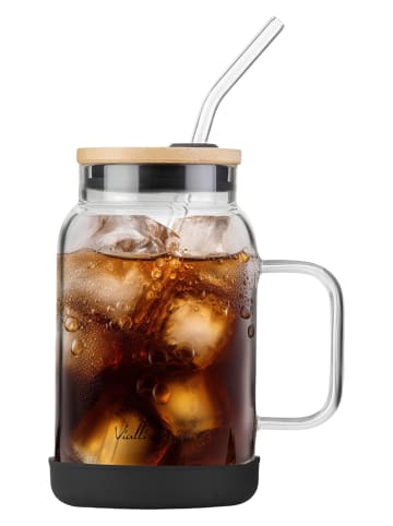 Vialli Design Glas met rietje zwart - 600 ml