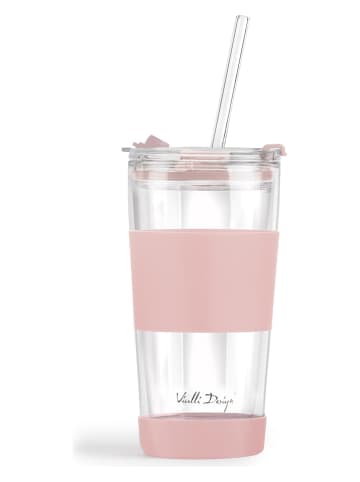 Vialli Design Thermoglas mit Trinkhalm in Rosa - 600 ml