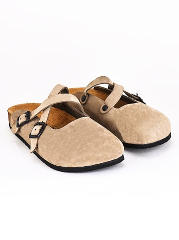 Moosefield Leren clogs beige