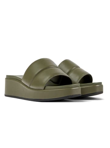 Camper Leren sleehakslippers kaki