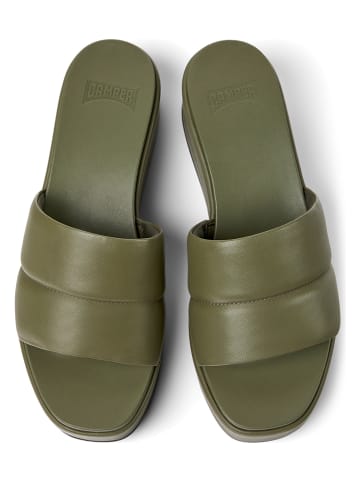 Camper Leder-Keilpantoletten in Khaki
