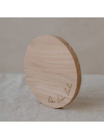 Eulenschnitt Untersetzer "Lebe Liebe Lache" in Hellbraun - Ø 11,2 cm