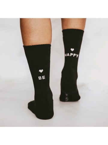 Eulenschnitt Socken "be happy" in Schwarz