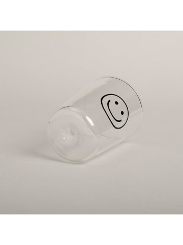 Eulenschnitt To-Go-Trinkglas "Smiley" in Transparent/ Schwarz - 430 ml