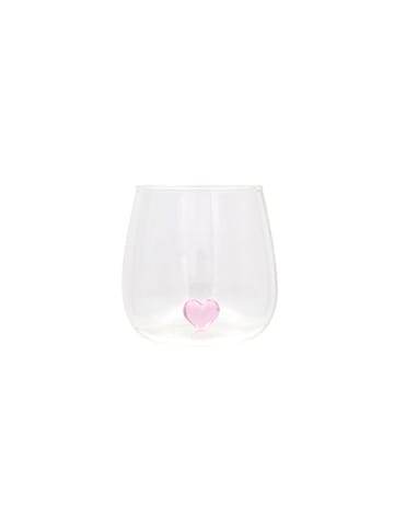 Eulenschnitt Trinkglas "Herzfigur" in Transparent/ Rosa - 400 ml