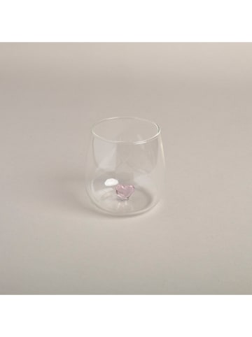 Eulenschnitt Trinkglas "Herzfigur" in Transparent/ Rosa - 400 ml