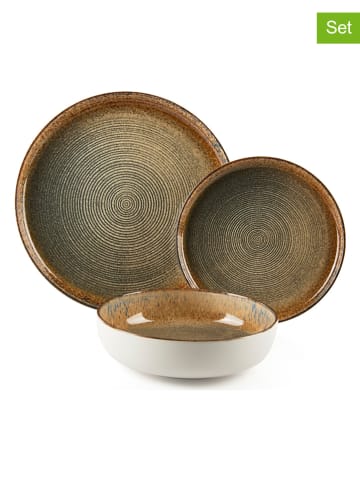 Trendy Kitchen by EXCÉLSA 12-częściowy zestaw talerzy "Demetra" w kolorze jasnobrązowym