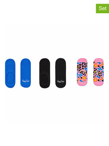 Happy Socks Skarpety-stopki (3 pary) w kolorze jasnoróżowym, czarnym i niebieskim