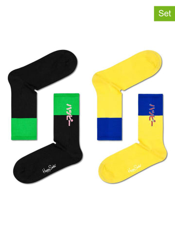 Happy Socks 2er-Set: Socken "Happy neo" in Schwarz/ Gelb