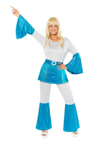 amscan 3-delig kostuum "Mamma Mia Disco-Danseres" wit/blauw