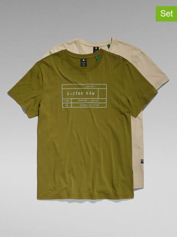 G-Star Koszulki (2 szt.) w kolorze oliwkowym i beżowym