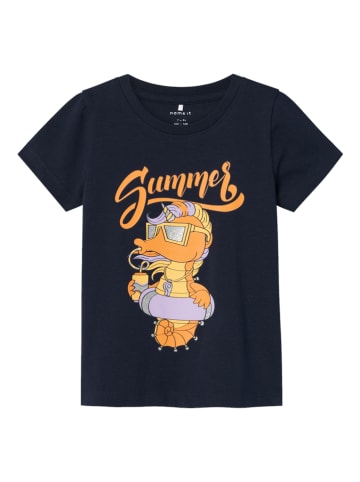 name it Shirt "Janine" in Dunkelblau/ Orange