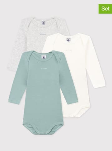 PETIT BATEAU 3-delige set: rompers groen/grijs/wit