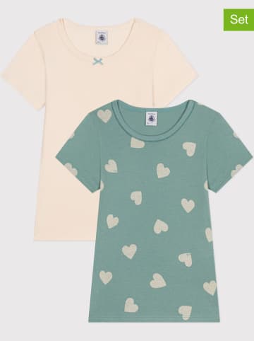 PETIT BATEAU 2-delige set: shirts crème/groen