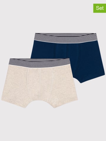 PETIT BATEAU 2er-Set Boxershorts in Blau/ Beige