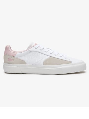 Lacoste Skórzane sneakersy w kolorze biało-jasnoróżowym