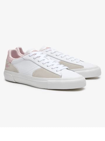Lacoste Skórzane sneakersy w kolorze biało-jasnoróżowym