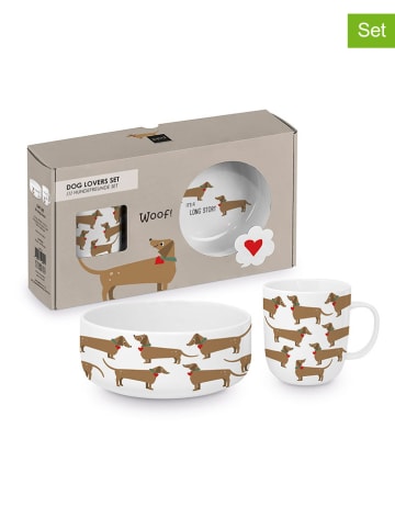ppd 2-delige serviesset "Long Story Dog" wit/lichtbruin
