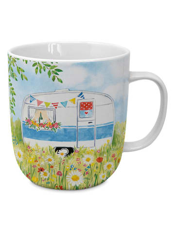 ppd Kubek jumbo "Happy Camping" w kolorze błękitno-zielonym - 400 ml