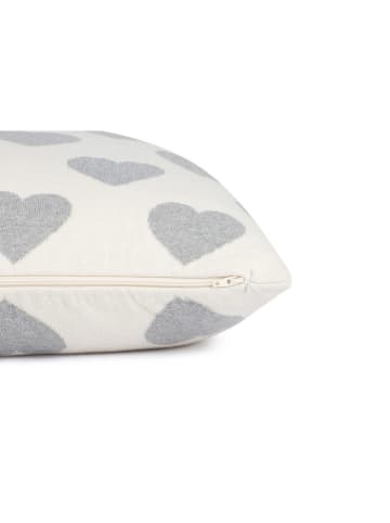 Tom Tailor home Kissenhülle "Hearts" in Creme/ Hellgrau