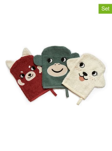 roommate 3-delige set: washandjes "Monkey, Panda, Dog" meerkleurig - (L)21 x (B)15 cm